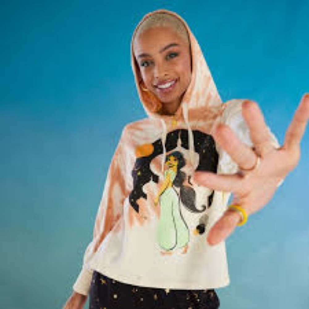 Disney Princess Jasmine from Aladdin Tie-Dye Semi-Crop Pullover Hoodie - Size 1X